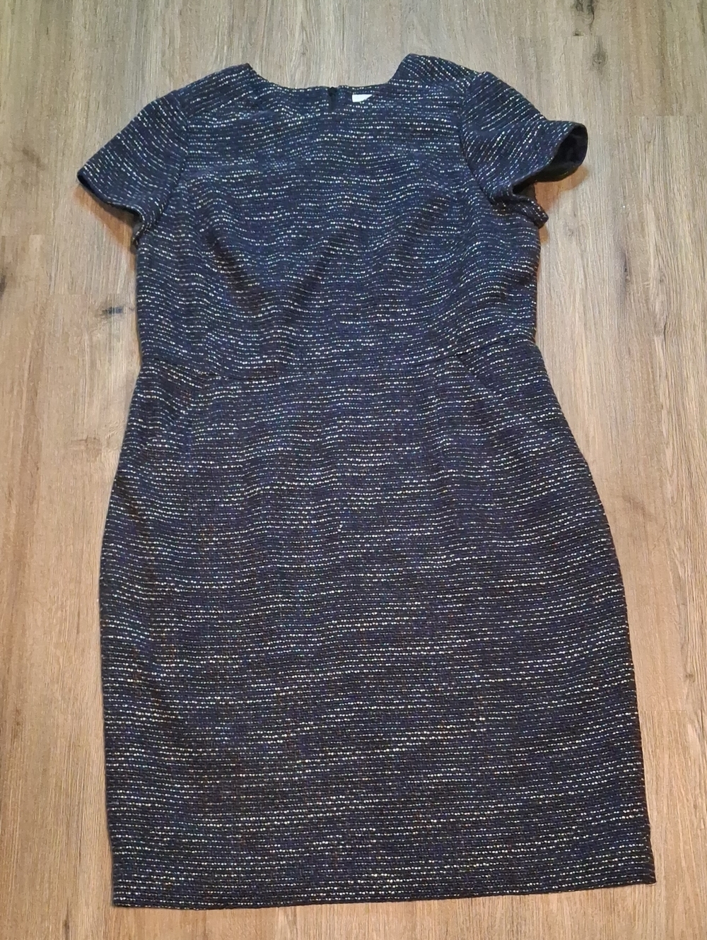 16L Boden Navy Short-Sleeve Metallic Thread Sheath Dress Tweed